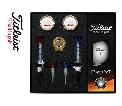 타이틀리스트 Pro V1 골프볼 골드 볼마커 자석티 세트
